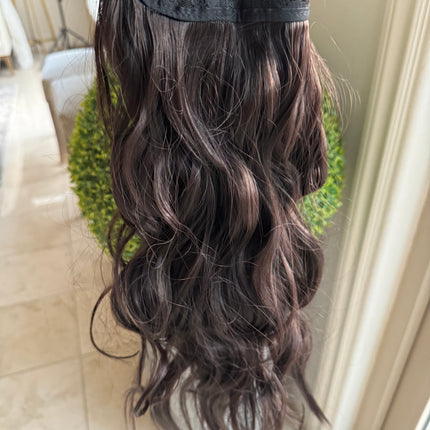 Till style brown highlighted loose body wave invisible wire hair extensions