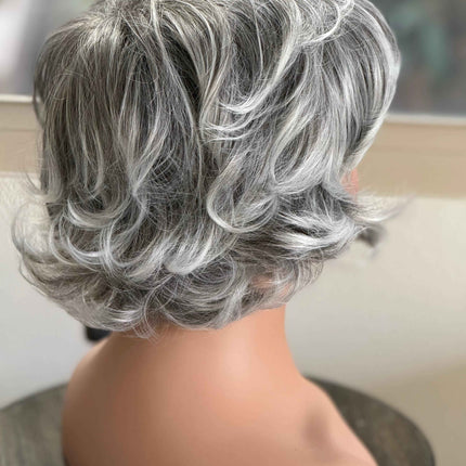 Tillstyle short grey layered wig /pale white ends