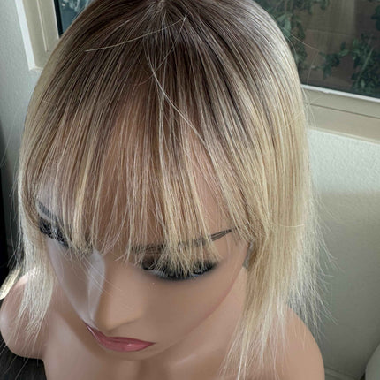 Till style remy human Hair Toppers with bangs blonde/brown roots