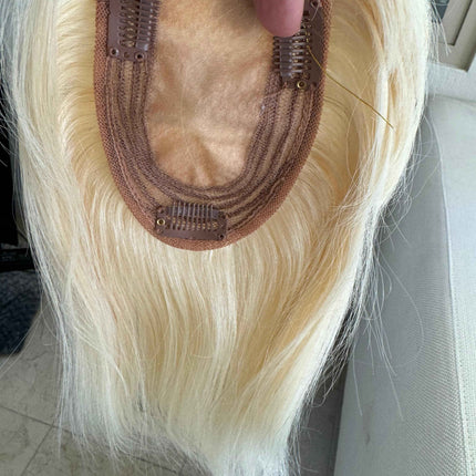 Till style remy human Hair Toppers with bangs blonde