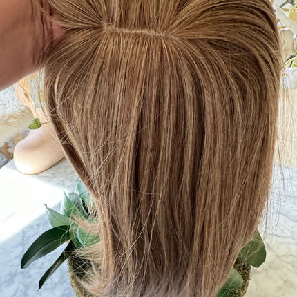 Ash brown mix ash blonde Hair Toppers For Women with butterfly Bangs
