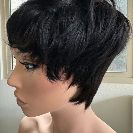 Black Short layered pixie wigs for women human hair glueless
