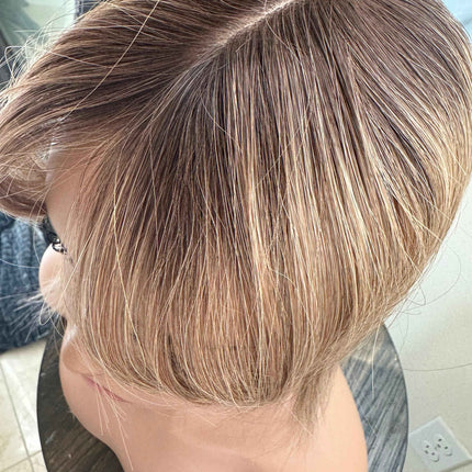 Till style remy human Hair Toppers with bangs brown highlighted