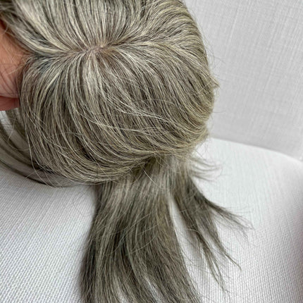 Tillstyle human hairTopper salt and pepper thinning crown clip in hair topper hair piece