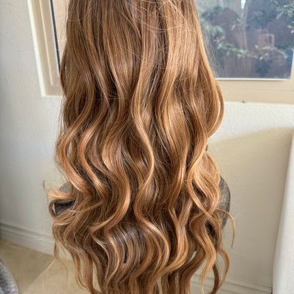 Tillstyle long ombre deep  caramel wavy for women 26 inch middle part curly wavy wig
