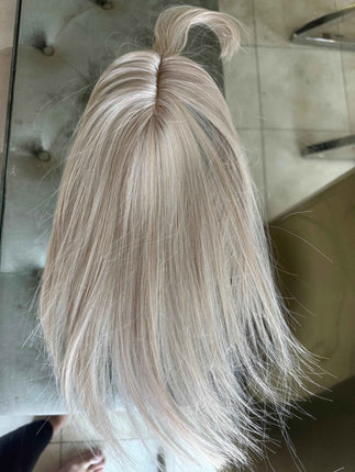 Tillstyle synthetic hair top piece with bangs white blonde pale white clip in hair piece for thinning crown