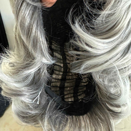 Tillstyle short grey layered wig /pale white ends