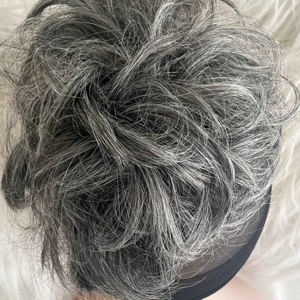 Tillstyle elastic messy bun hair piece curly hair bun pieces scrunchies salt and pepper grey with mixed white