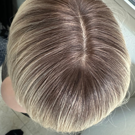 Till style remy human Hair Toppers with bangs blonde ombre brown roots