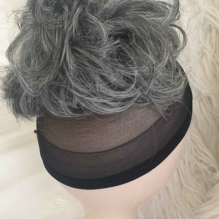 Tillstyle elastic messy bun hair piece curly hair bun pieces scrunchies salt and pepper grey with mixed white