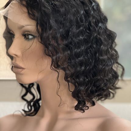 Black Human hair deep wave short curly bob wig for women pre-plucked baby hair