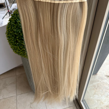 Till style ash blonde with brown highlights long straight hair extensions clip in