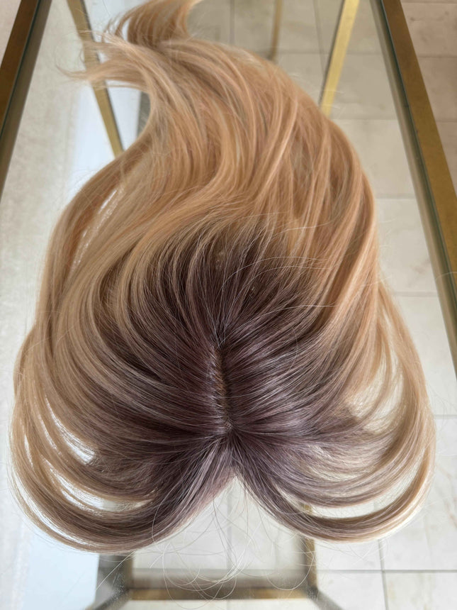 Tillstyle  blonde with brown roots hair toppers with butterfly bangs