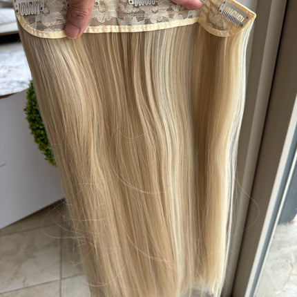 Till style ash blonde with brown highlights long straight hair extensions clip in