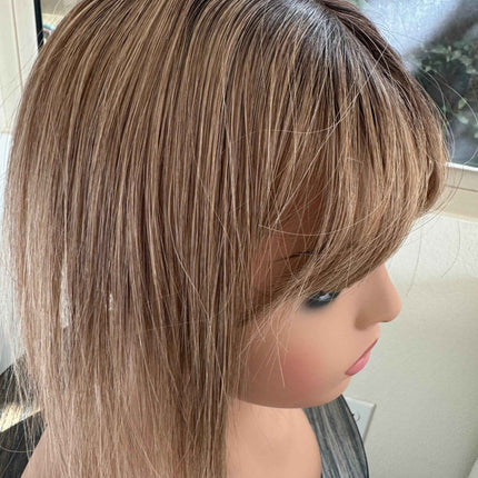 Till style remy human Hair Toppers with bangs brown highlighted