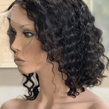 Black Human hair deep wave short curly bob wig for women pre-plucked baby hair