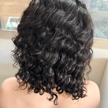 Black Human hair deep wave short curly bob wig for women pre-plucked baby hair