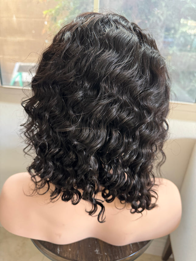 Black Human hair deep wave short curly bob wig for women pre-plucked baby hair