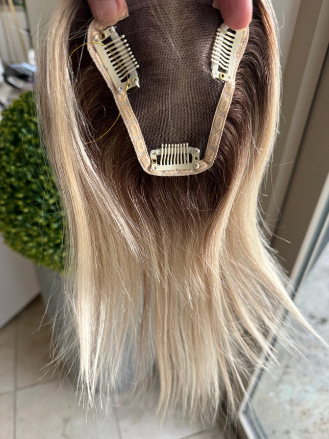 Tillstyle remy Human Hair Toppers platinum blonde highlighted