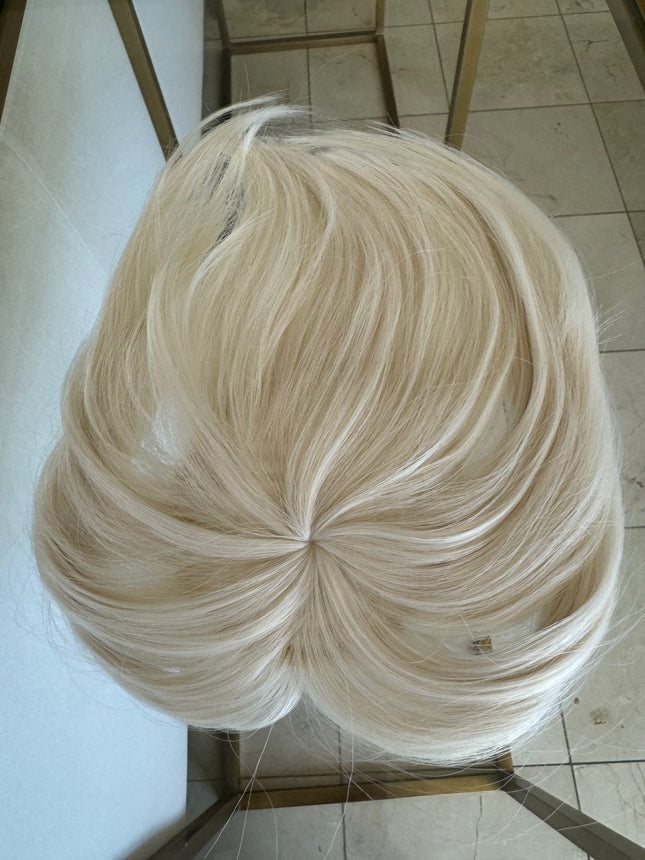 Tillstyle white blonde hair piece bleach blonde clip in hair toppers for thinning crown short hair styles
