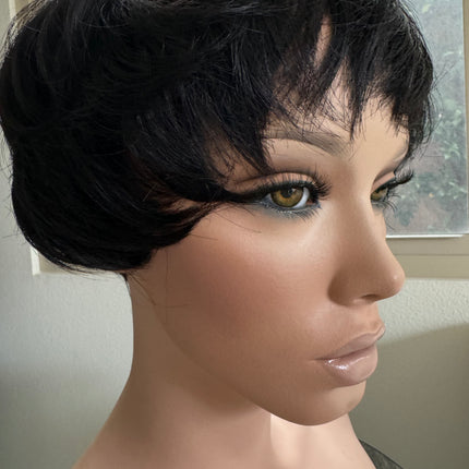 Black Short layered pixie wigs for women human hair glueless