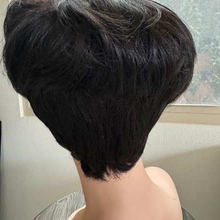 Black Short layered pixie wigs for women human hair glueless