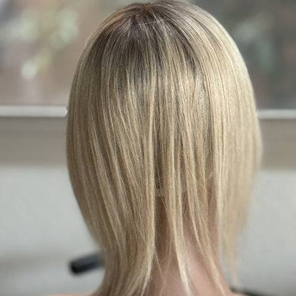 Till style remy human Hair Toppers with bangs blonde ombre brown roots