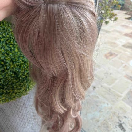 Tillstyle long  body wave wig ash  brown with highlights wig with bangs layered synthetic