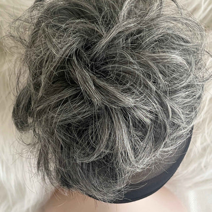 Tillstyle elastic messy bun hair piece curly hair bun pieces scrunchies salt and pepper grey with mixed white