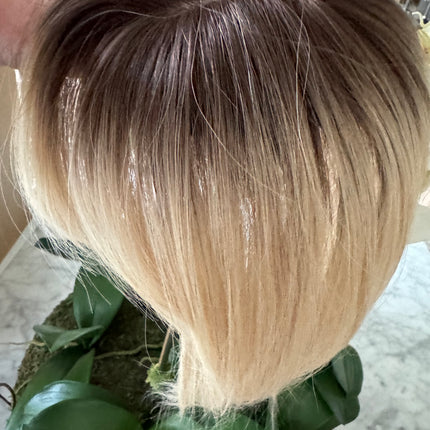 Till style remy human Hair Toppers with bangs blonde ash brown roots