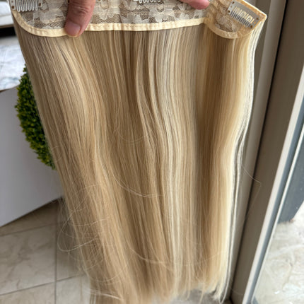 Till style ash blonde with brown highlights long straight hair extensions clip in