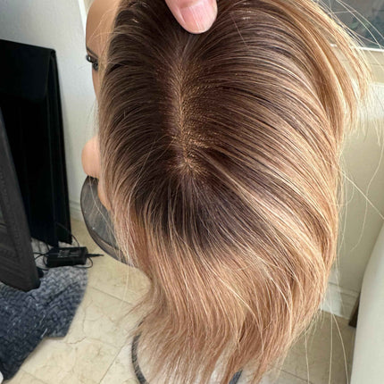 Till style remy human Hair Toppers with bangs ombre /brown roots