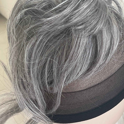 Tillstyle hairbun scrunchie with straight hair bangs hair piece grey with mixed white hair