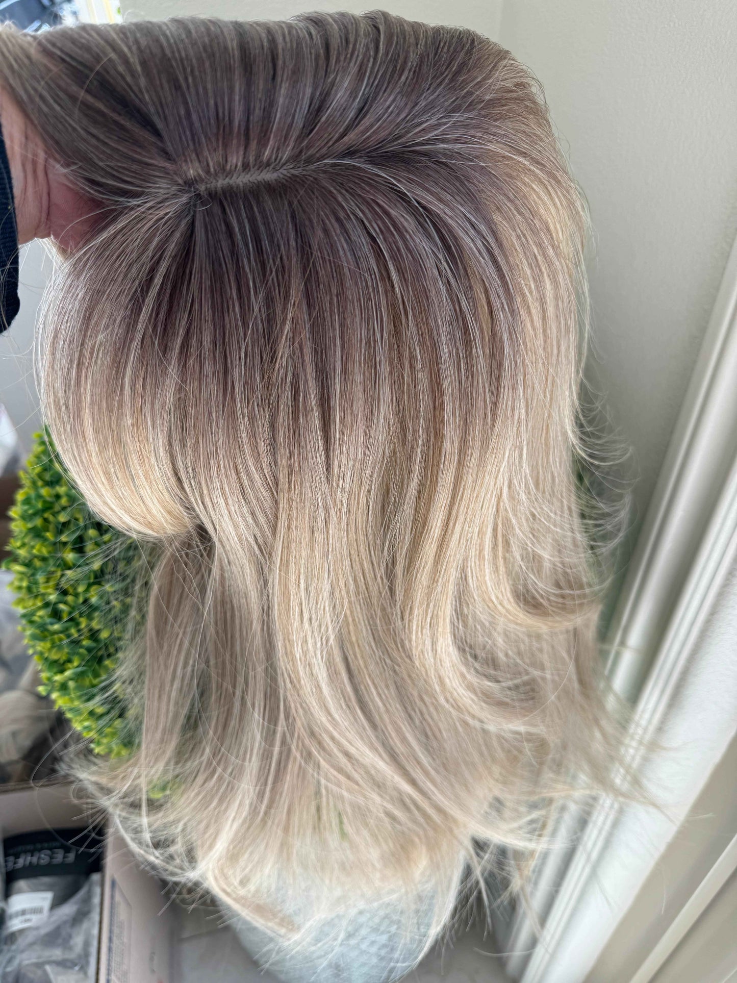 Tillstyle ash blonde with ash brown roots hair toppers with bangs