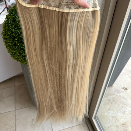 Till style ash blonde with brown highlights long straight hair extensions clip in