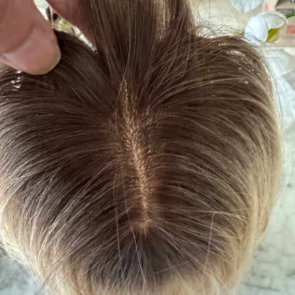 Till style remy human Hair Toppers with bangs blonde ash brown roots
