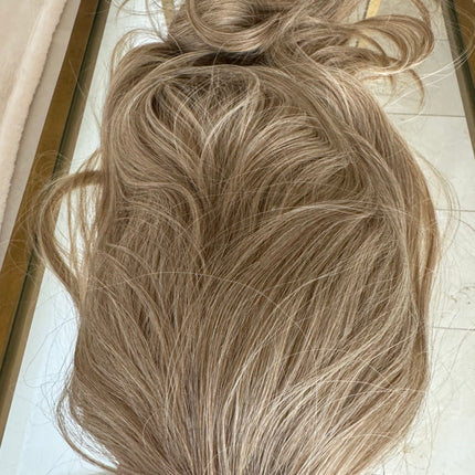Tillstyle long wavy tied in half wig dirty blonde with ash blonde highlights water wave breathable base