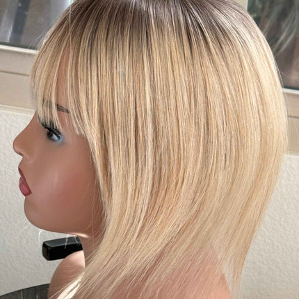 Till style remy human Hair Toppers with bangs blonde/brown roots