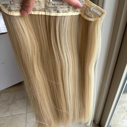 Till style ash blonde with brown highlights long straight hair extensions clip in