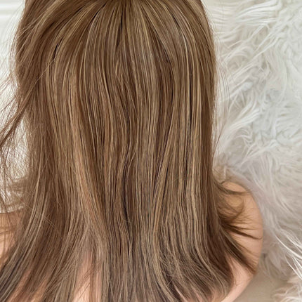 Synthetic hair toppers with bangs ombre with highlights clip in hair topper