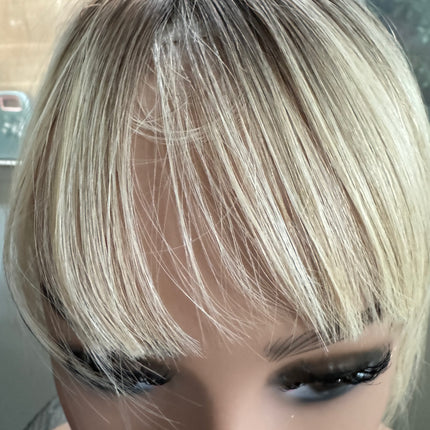 Till style remy human Hair Toppers with bangs blonde ombre brown roots