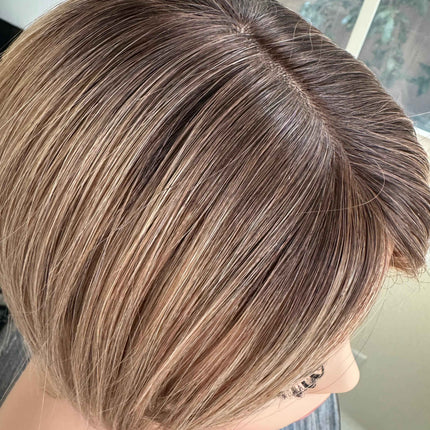 Till style remy human Hair Toppers with bangs ombre /brown roots