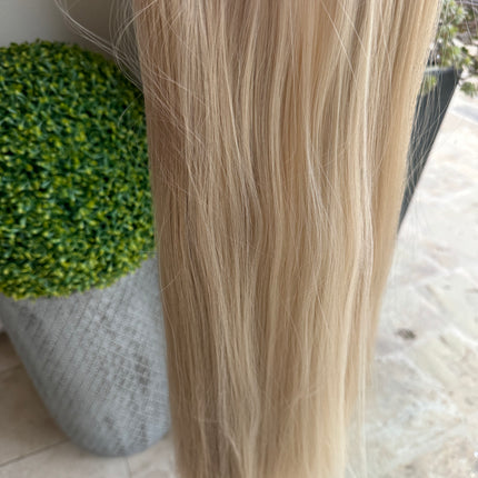Till style ash blonde with brown highlights long straight hair extensions clip in