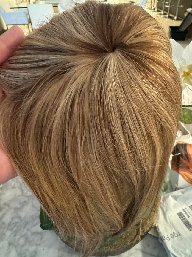 Tillstyle top hair piece 100%human hair brown ash blonde highlighted clip in hair toppers for thinning crown