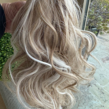 Tillstyle  white blonde /ash brown loose body wave clip in ponytail