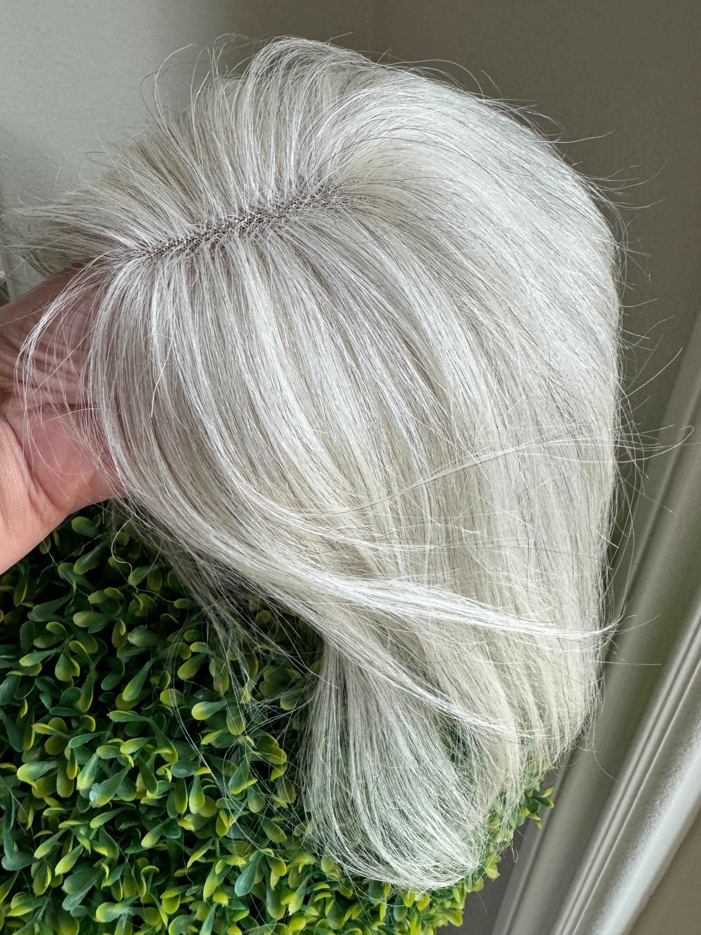 Tillstyle white human hair topper/real part/breathable base/no bangs