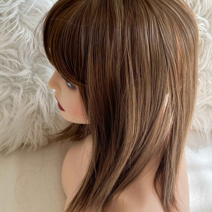 Synthetic hair toppers with bangs ombre with highlights clip in hair topper