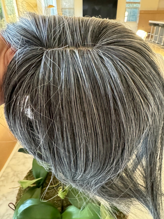 Tillstyle grey mixed white hair topper with bangs