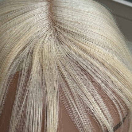 Till style remy human Hair Toppers with bangs light  blonde
