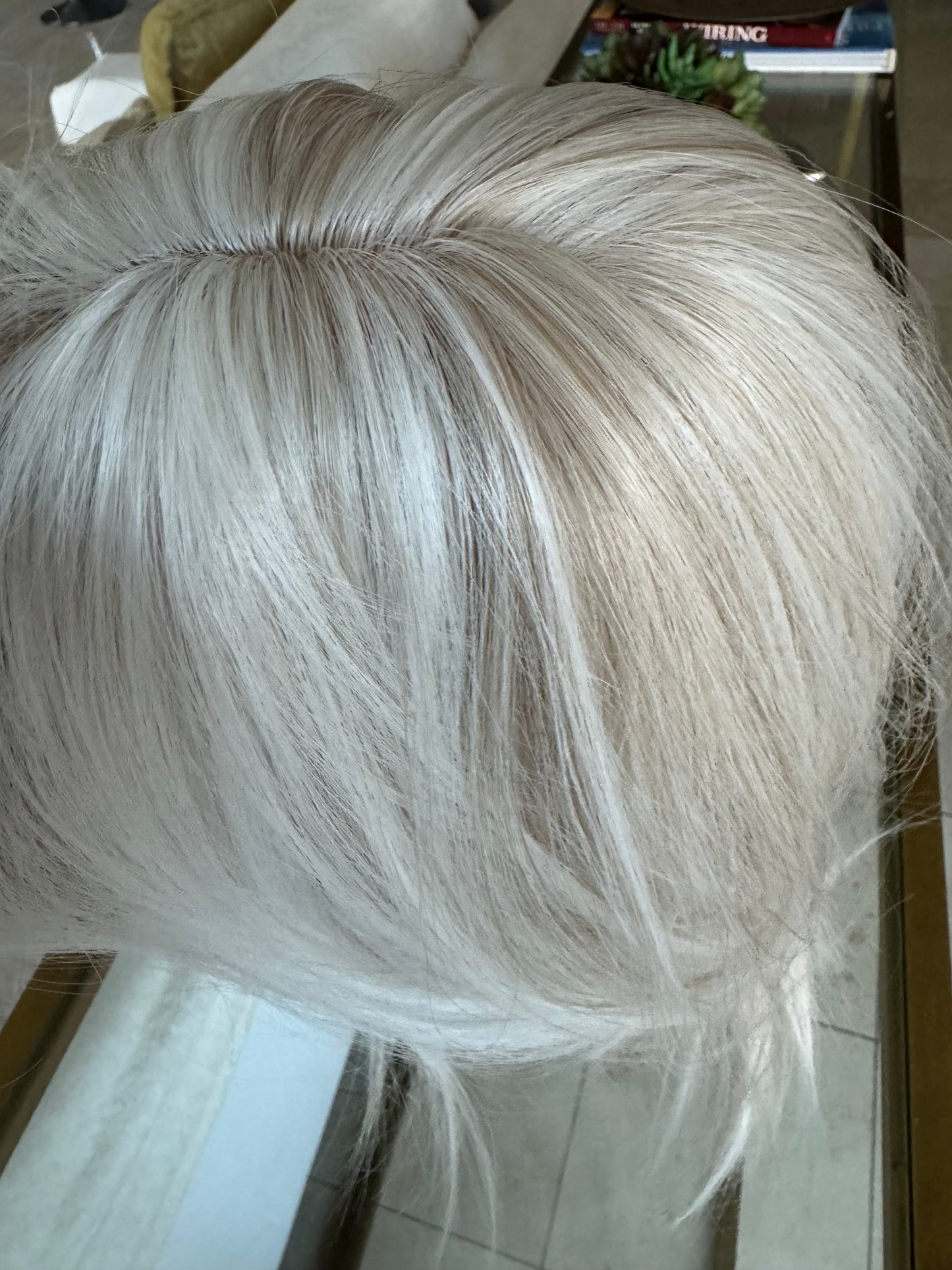 Till style white hair topper brown highlighted butterfly bangs